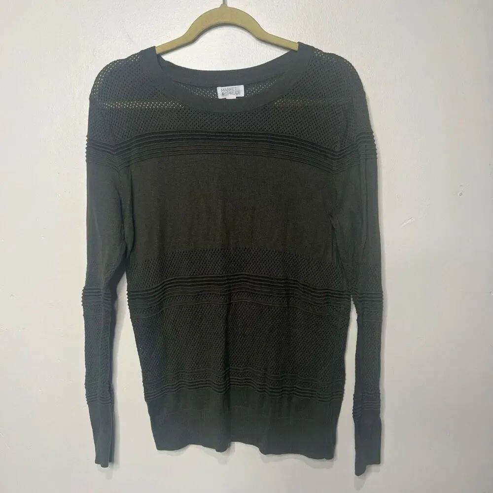 Market & Spruce Green Lightweight Sweater Lasercut Knit Sz M